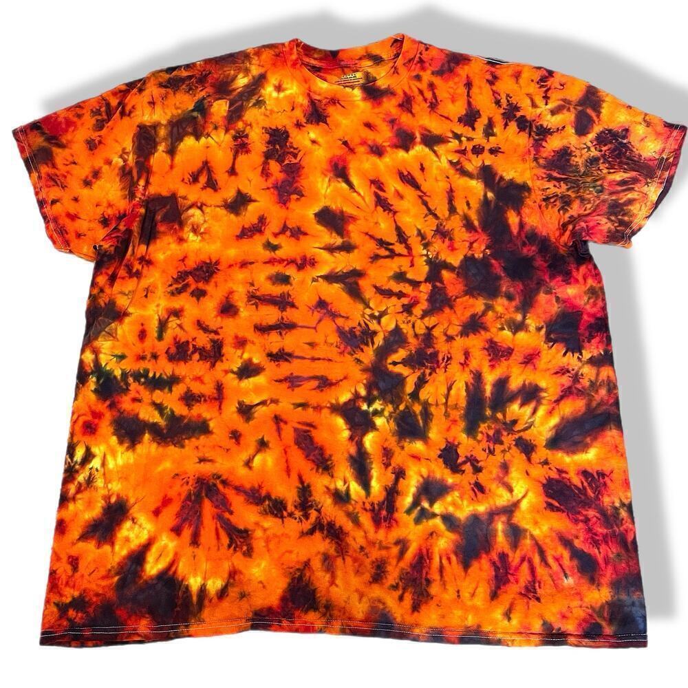 handmade tie dyed unisex tshirt orange red lava black 3XL